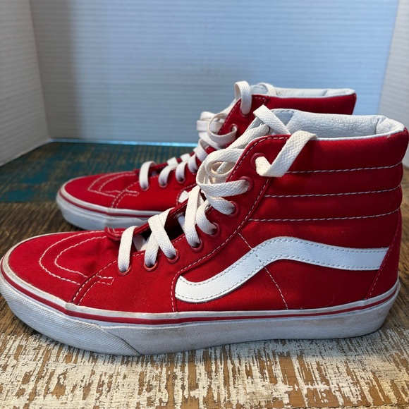 Vans Red and White High-Top Sneakers - Picture 4 of 8